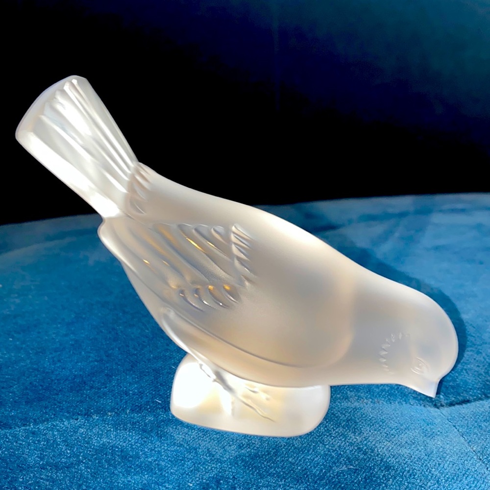 Lalique sparrow with head down.  Authentic.  Perfect condition. Made in France.